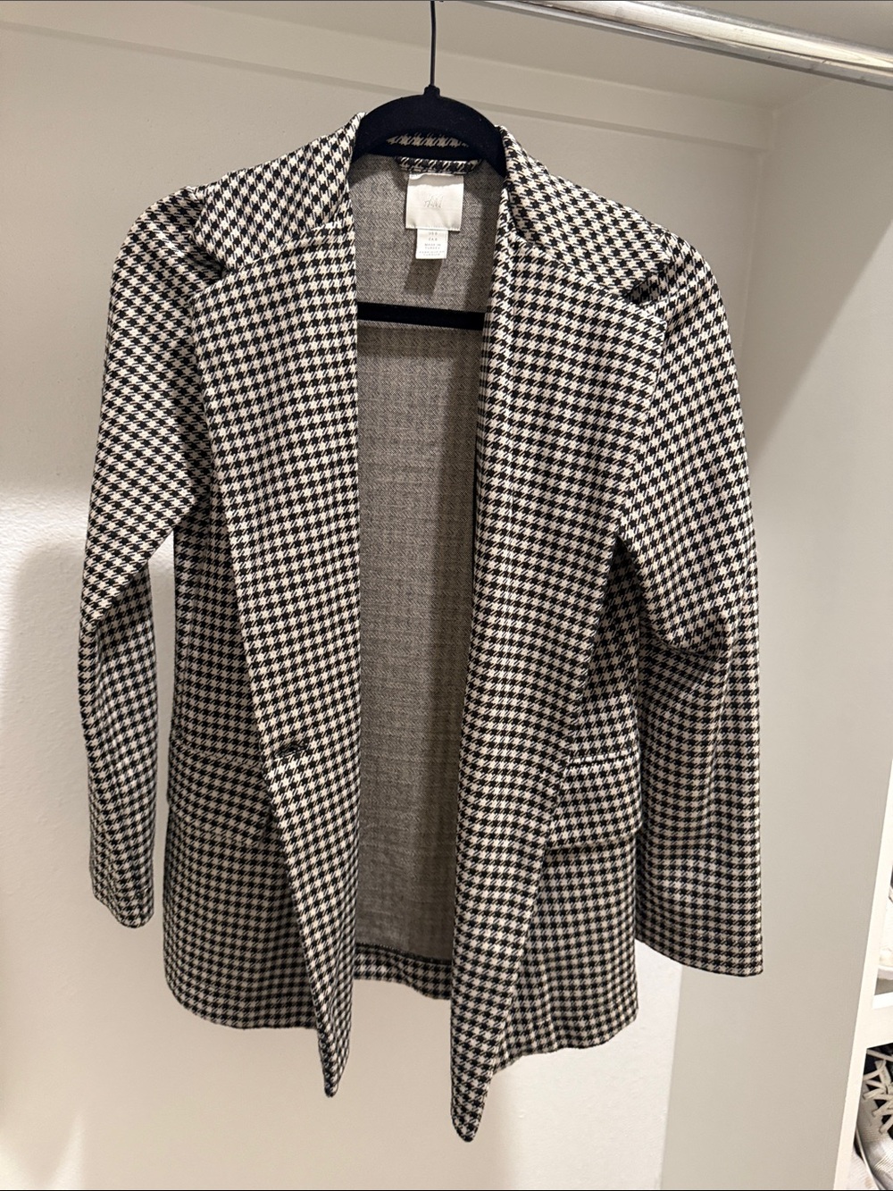 H&M Houndstooth Open-Front Blazer - Black & White